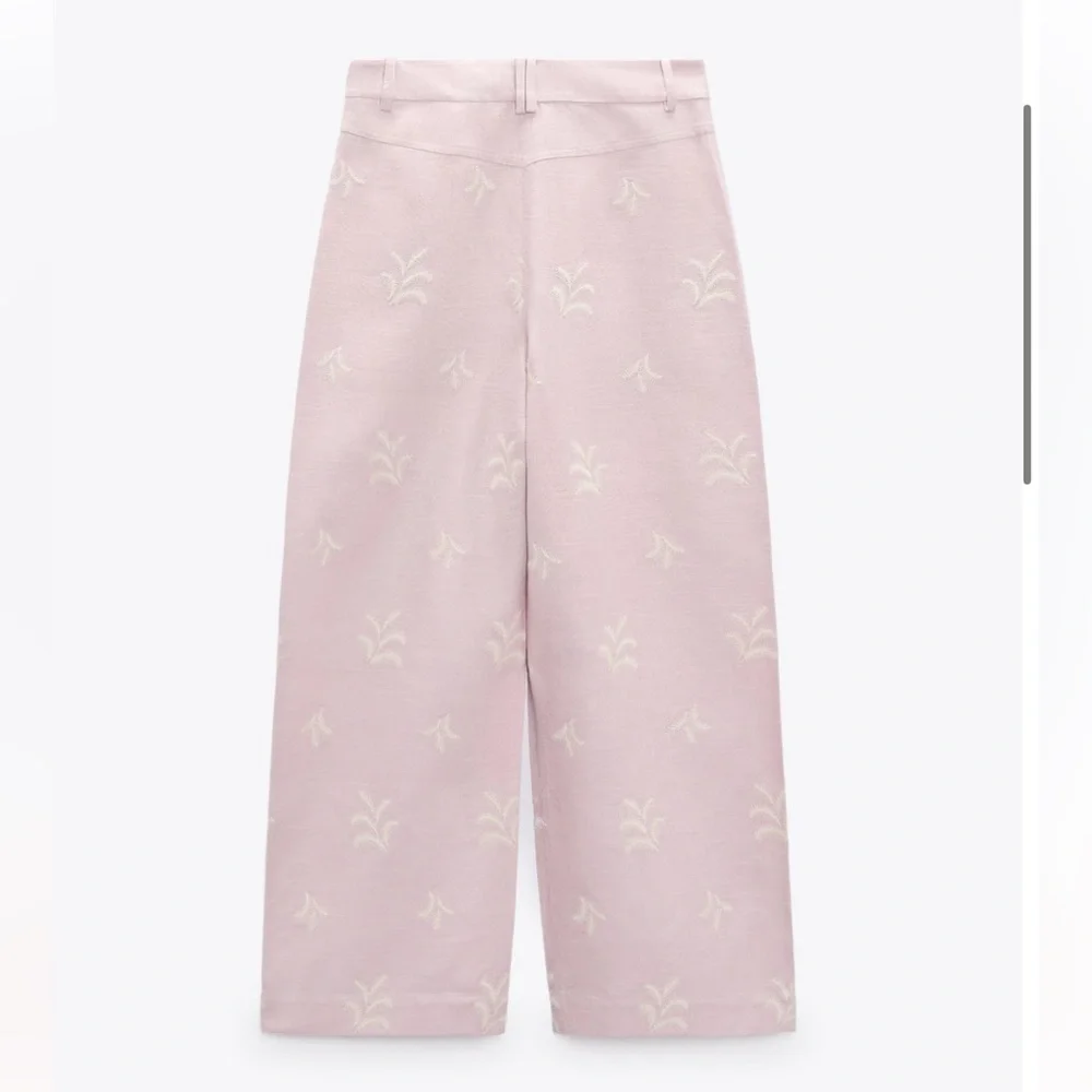 ZARA EMBROIDERED LINEN BLEND PANTS